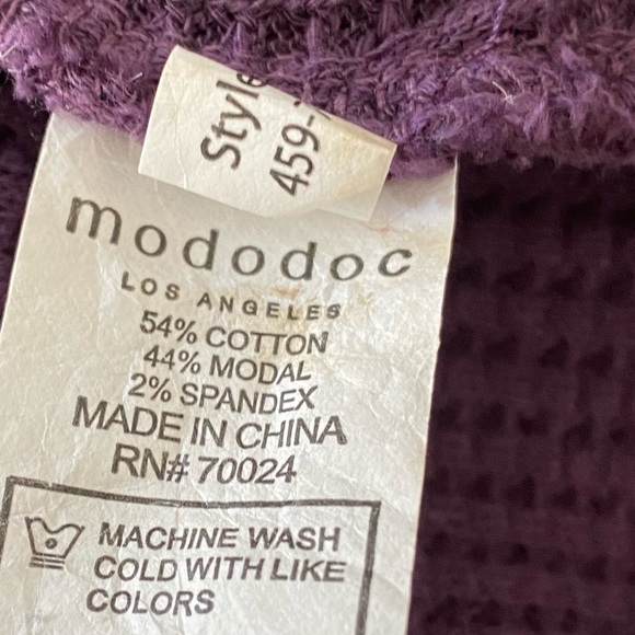 Anthro mod-o-doc Cotton Waffle-Knit Open-Front Hoodie Cardigan w Pockets Medium - Picture 7 of 11